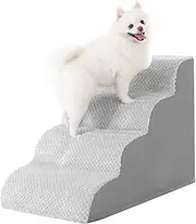 MIHIKK Dog Stairs Ramp, Curved 4-Step Dog Steps for Small Dogs and Cats, Pet Stairs for High Beds and Couch with Anti-Slip Washable Cover and Durable High Density Foam, Grey