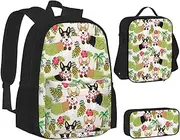 [ERCgad] Corgi Hawaiian Tropical Summer Pineapple Print Canvas 3-In-1 School Bags Set Backpack Lunch Bag Pencil Case Combo For Men Women, Black, One Size