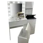Dressing Table Stool Set 4 Drawers Makeup Glass Tabletop Mirror LED Lights