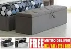 EXTRA LARGE CHESTER GREY FABRIC / WHITE BLACK PU LEATHER STORAGE BOX OTTOMAN TOY