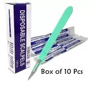 10 pcs DISPOSABLE STERILE SURGICAL SCALPELS #11 WITH GRADUATED PLASTIC HANDLE