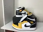 Size 11.5 Nike Air Jordan 1 Mid Shoes Yellow Ochre Black White DQ8426-701 Men's