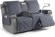 TAOCOCO Loveseat Recliner Cover with Console, Non-Slip Pet Cover for Dual Loveseat Recliner, Split Reclining Loveseat Cover Recliner Furniture Protector with Elastic Straps (2 Seater, Dark Grey)