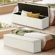 [OIKITURE] Storage Ottoman 140 x 41 x 35 Tufted Foot Rest Stool Bench Home Bedroom Furniture