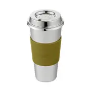 Christofle Stainless Steel Coffee Cup Objets Miroir with Leather Sleeve