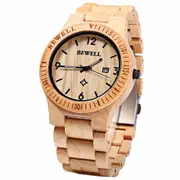 Natural Wooden Auto Calendar Display Fashion Quartz Wrist Watch