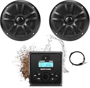 Marine Stereo System with Speakers Package, IPX6 Weatherproof Bluetooth Audio Receiver and AM FM Radio Receiver, USB, MP3, Aux Input, 2 x 6.5 Inch Black Marine Speakers