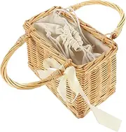 Gatuida Portable Wicker Flower Basket with Handle Handwoven Natural Wicker Picnic Tote for Vegetables Flowers Snacks for Outdoor Use and Home Decor