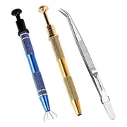 3 PCS Piercing Ball Grabber-Tool 2 Pack 4 Claw Jeweler'S Pick Up Tool and 1 Pack Stainless Steel Jeweler'S Tweezer As Shown
