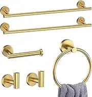 Brushed Gold 6 Pieces Bathroom Hardware Accessories Set Towel Bar Set,Modern Towel Holder Set for Bathroom,Stainless Steel Towel Rack Set Wall-Mounted 23.6 Inch