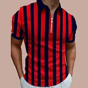 Men's Bowling Shirt Golf Polo Casual Daily Quarter Zip Short Sleeve Fashion Modern Stripes Stylish Quarter Zip Summer Regular Fit White Red Blue Brown Green Da