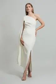 Satin Drape One Shoulder Tailored Maxi Dress
