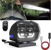Remote Control Search Light with Laser Light, POVTOR 60W 180° Automatic Remote LED Spotlight with Magnet Base/Screw Mount Waterproof for Marine Off Road Lighting SUV Boat Truck Farm Rescue