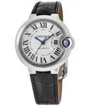 New Cartier Ballon Bleu 33mm Silver Dial Leather Strap Women's Watch WSBB0030