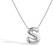 [LUTAKU] A-Z Bubble Letter Necklace,Women Balloon Initial Necklaces Silver Plated English Letter Pendant Necklaces for Women Girls Jewellery