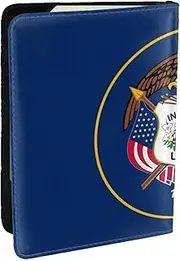 [EdWal] Utah Flag Print Passport Cover with Credit Card Holder Leather Passport Case, for Women Men Family ID Travel, Black, One Size