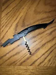 Black Metallic Corkscrew Doubled Hinged Waiters Wine Bottle Opener Foil Cutter