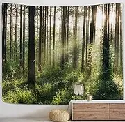 PROCIDA Forest Tree Tapestry Nature Landscape Tapestry Sunshine Through Tree Tapestries Wall Hanging Green Fresh Woodland Scenery for Bedroom Ceiling Aesthetic Decoration, 90 W x 71 H inch, Sunlight Forest