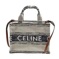 在飛比找momo購物網優惠-【CELINE】經典品牌LOGO編織帆布手提/斜背方包(深藍