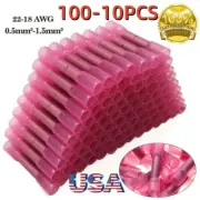 100Pcs 22-16AWG Red Heat Shrink Wire Butt Connectors Terminals Splice Waterproof