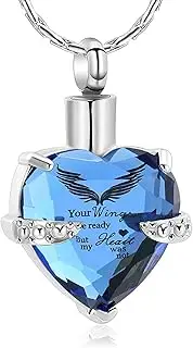 DOTUIARG Heart Shape Cremation Jewelry Urn Necklace for Ashes - Angel Wings Pattern Memorial Pendant Stainless Steel Keepsake