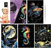 MLqkpwy Scratch Paper Art,Handmade Luminous Scratch Pads Set of 4 | Graffiti Cards Toys, Creative Coloring Drawing Craft, Landscape and Animal Art for Men Women