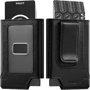 [VULKIT] Mens Wallet Card Holder Pop Up Card Wallet Slim Leather RFID Blocking Minimalist Wallet with Money Clip Black
