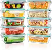 [Feshory] 10 Pack Airtight Glass Food Storage Containers with Plastic Lids (1040ML/35Oz) - Glass Meal Prep Food Containers, Lunch Box for Kitchen Storage & Organisation