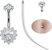 [Ruifan] ASTM F136 Titanium Belly Button Rings Heart Cubic Zircon Opal Hypoallergenic Internally Threaded 14G Navel Body Piercing Jewelry 10mm 12mm 14mm For Women
