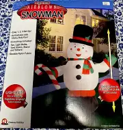 NOS Gemmy 8’ Snowman Candy Cane Lighted Christmas Inflatable Airblown-NOS Vtg