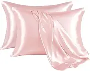 Silk Pillowcases, 2 Packs Pillowcase, 48 * 74 cm,Pillow Case for Sleeping Women with Envelope Closure, Soft Breathable Smooth Cooling Pillow Covers for Sleeping,Gifts for Women and Men (Pink)