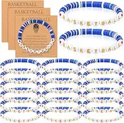 20 Sets Basketball Hockey Bracelets Baseball Sports Clay Beaded Bracelets with Inspirational Cards Gifts Sports Party Favors for Lovers Team Players