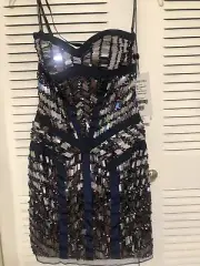 Sherry Hill Silver Corset Beaded Sequin Dress 00 XXS
