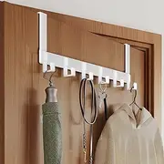 Over The Door Hooks, Over The Door Hanger Coat Rack with 6 Hooks for Hanging Clothes Hat Towels Umbrellas Keys on Back of Bathroom Bedroom Closet Doors（White）
