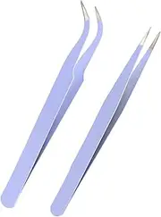 Fine Tip + Oblique Tweezers for Men and Women, Chip Ticks, Facial, Eyebrow, Ingrown Hair Removal, Needle Nose Precision Tweezers for Chin Hair (Purple)