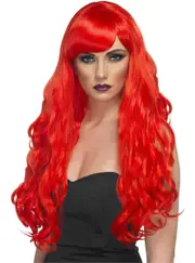 Desire Red Curly Womens Long Costume Wig