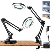 10X Magnifying Glass with Light and Stand, 3 Color Modes Stepless Dimmable, L...