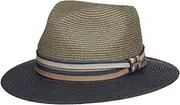 [Stetson] Romaro Toyo Traveller Straw Hat Men – Summer Hat Made of Viscose – UV Protection 40+ – Wide Brim – with Striped Grosgrain Ribbon Set – Sun Hat – Men's Hat – Spring/Summer