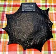 6 Pk Halloween Glossy Black Spider Web Vinyl Cut Out Placemat Set