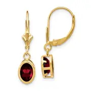 14k Yellow Gold 7x5mm Oval Garnet Leverback Earrings
