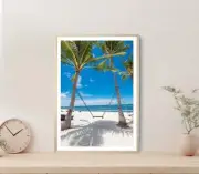 Rustic Swing Tied To Coconut Palm Trees Poster Premium Quality Choose your Size