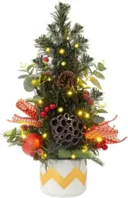 Desk Christmas Tree with Lights 20" Tiny Xmas Tree Small Light up Cement Pot