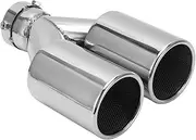 Silver Car Double Outlet Exhaust Tip Tube Stainless Steel Straight Mouth Rolled Edge Dual Exhaust Tip Inlet 60mm