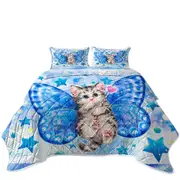 Cute Kitten Designs Blue Butterfly Kitty Cat Coverlet