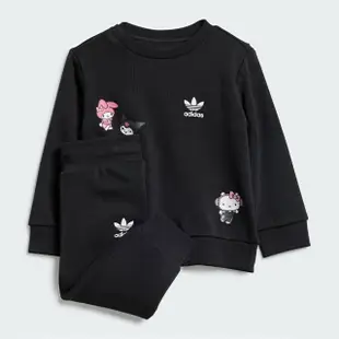 【adidas 愛迪達】套裝 長袖上衣 運動長褲 大童 女童 CREW SET 黑 IR6790