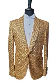Mens Formal Wedding Prom Gold Sequin Blazer Tuxedo Jacket