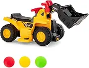 HONEY JOY Kids Ride on Excavator, 6V Kids Electric Construction Vehicle w/Controllable Digging Bucket, Horn & Sound Effects, Under Seat Storage, Folding Basketball Hoop with 3 Balls