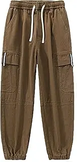 [Generic] Mens Casual Work Pant with Multi Pockets Lightweight Cargo Joggers Pants Relaxed Fit Flap Drawstring Tapered Sweatpants