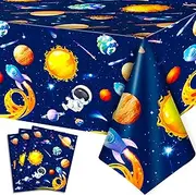 Space Tablecloth, 3 Pcs Outer Space Party Table Cloth Set - Astronaut Table Covers, Planet Theme Rectangular Table Covers & Astronaut Rockets Table Covers for Galaxy Birthday Decorations