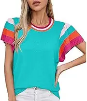 Top Women Plus Pullover Crewneck Sweater Women's Versatile Contrasting Knitted Three Sleeve Top Shirt Packs for Women